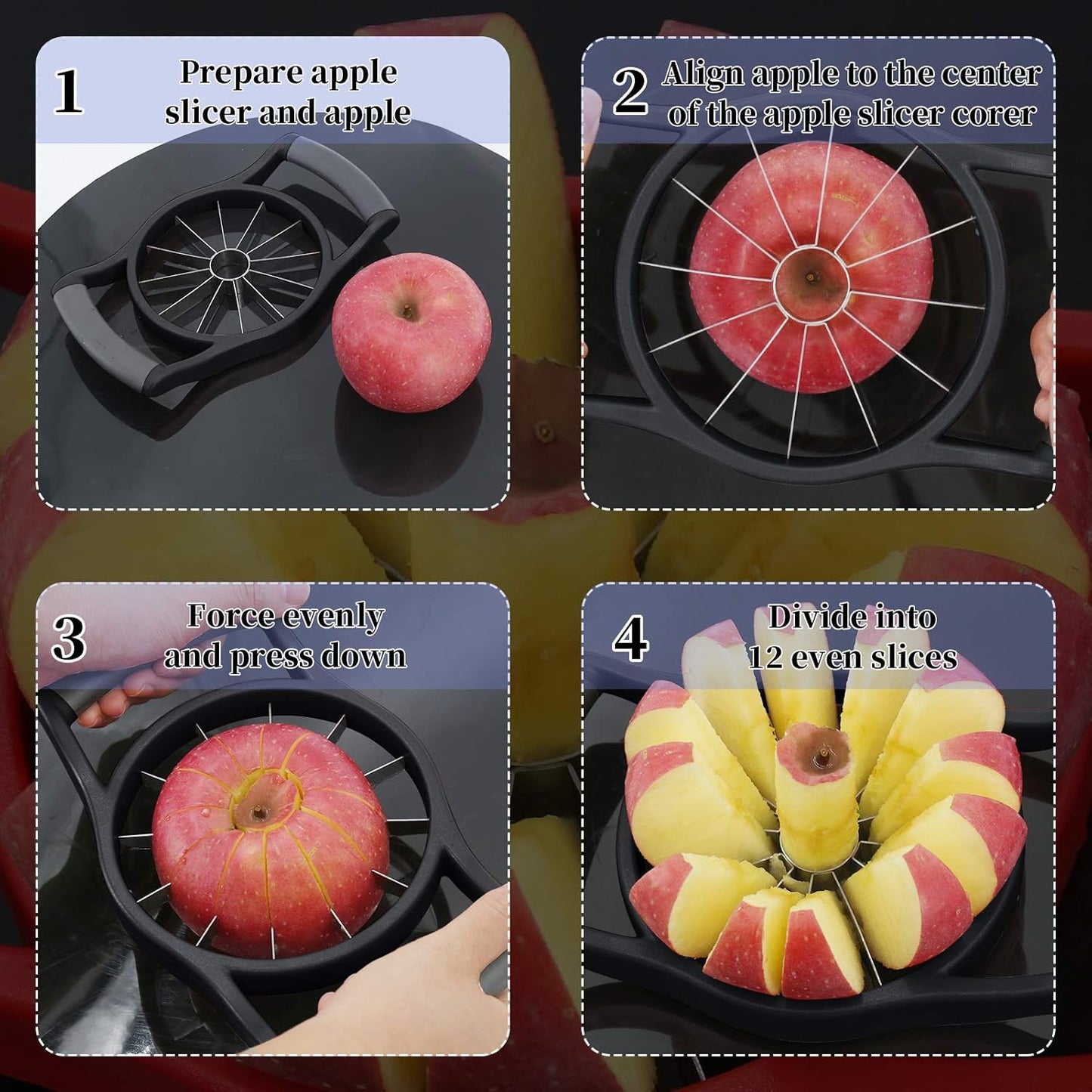 Newness Apple Slicer, [Upgraded] 12-Slice Apple Slicer and Corer, Heavy Duty Stainless Steel Apple Cutter, Divider, Wedger with Ultra-Sharp Blade & Ergonomic Grip Handle for Pears and More