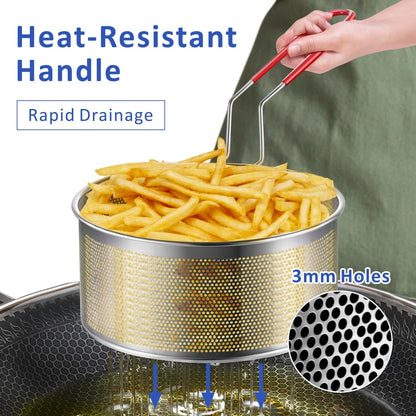 Yimi 16.5 Inch Spider Strainer | Stainless Steel Kitchen Cooking Skimmer with Double Hook Long Handle | Spiral Wire Spoon Ladle with Reinforced Double Coil for Cooking and Frying, Ideal for Gift