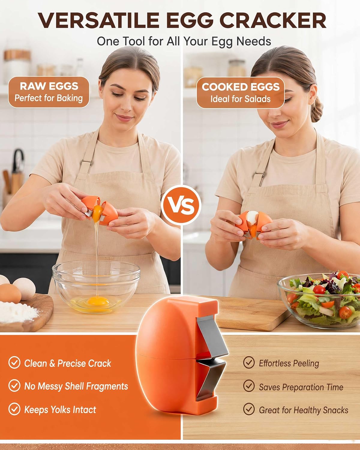 2026 Stainless Steel Egg Shell Opener Tool, Egg Cracker for Raw and Hard Boiled Eggs, Multifunctional Kitchen Gadget for Egg Separation and Shell Removal