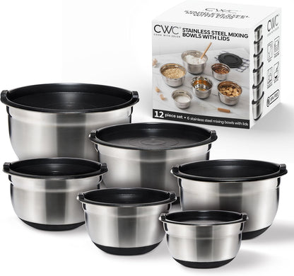 COOK WITH COLOR Stainless Steel Mixing Bowls Set with Lids - Nesting Bowls with Non-Slip Bottom, Silver, 14 Pieces