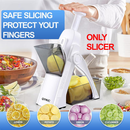 QYKIC Safe Mandoline Slicer 5 in 1 Vegetable Chopper Food Potato Cutter, Strips Julienne Dicer Adjustable Thickness 0.1-8 mm Kitchen Chopping Artifact Fast Meal Prep