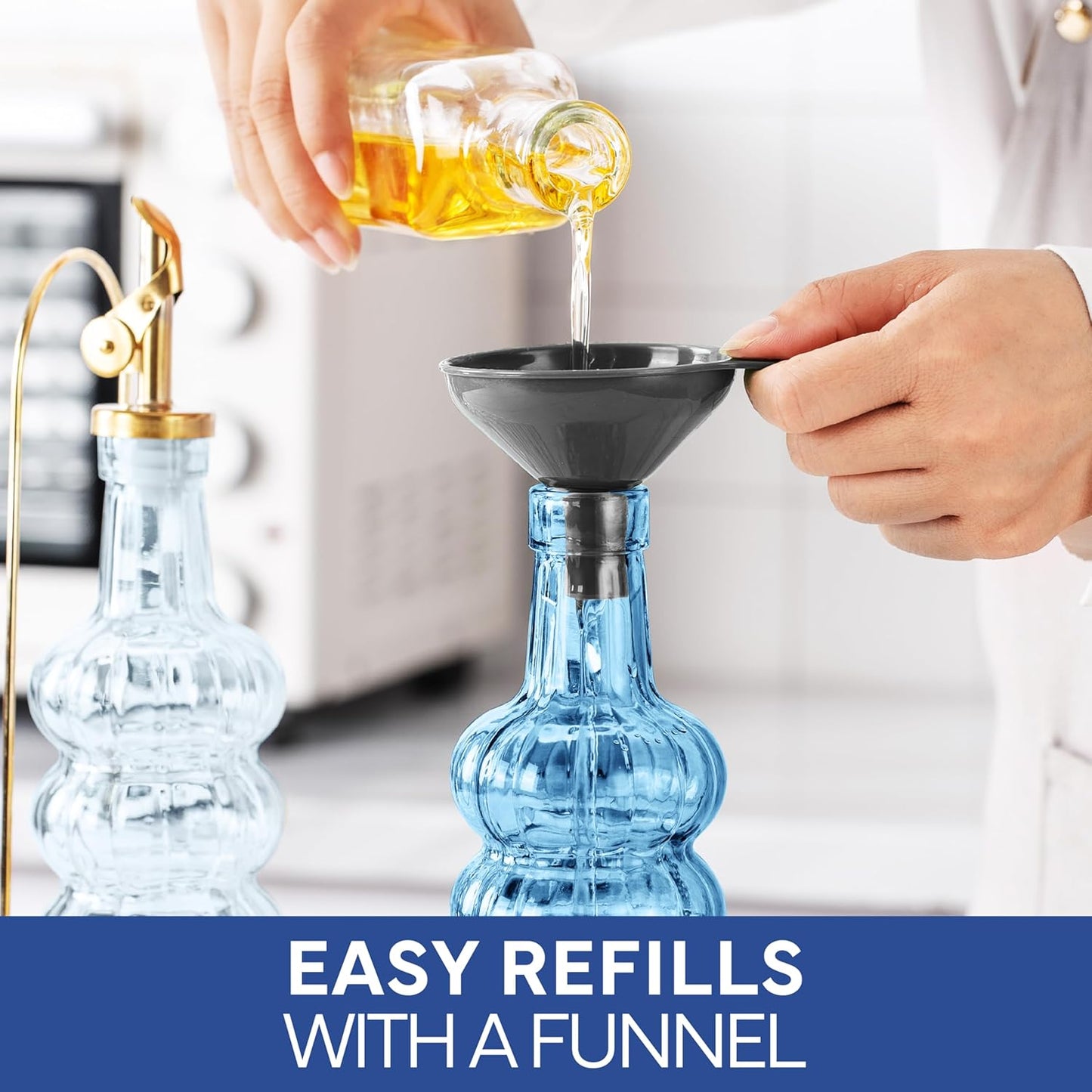 COOK WITH COLOR Glass Olive Oil Bottle Dispenser - 2 Pack- 17oz Oil and Vinegar Cruet - Olive Oil Carafe Decanter for Kitchen, Elegant Waves, Clear