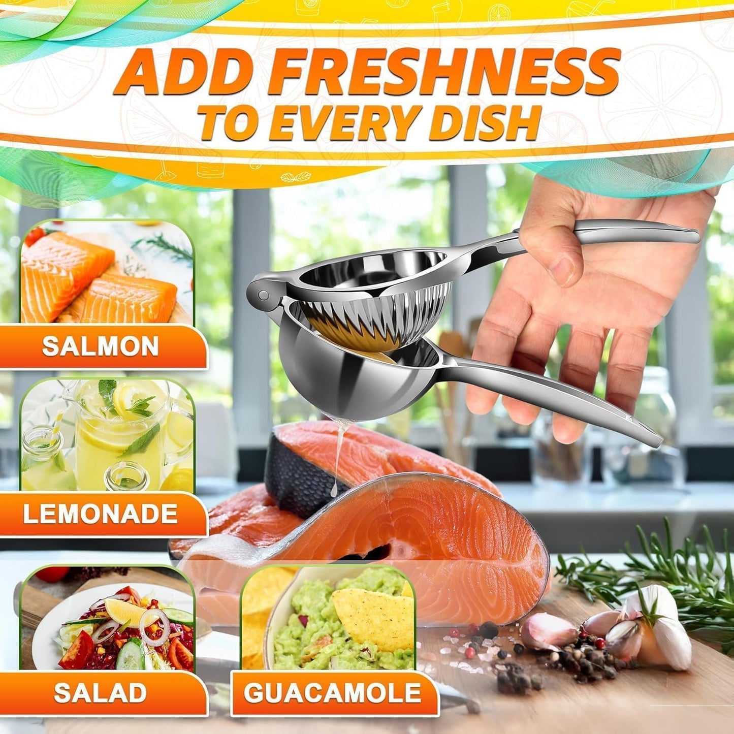 Hand Juicer Squeezer with Ergonomic Heavy Duty Handle – 20 oz Bowl Aluminum Lemon Juicer with Pour Spout for Mess-Free Pouring - Manual Citrus Press for Lemon, Orange, Lime, Grapefruit, Pomegranate
