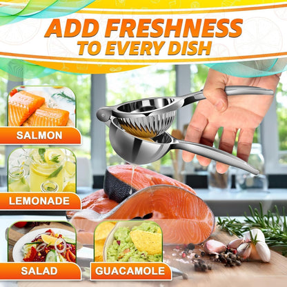 Hand Juicer Squeezer with Ergonomic Heavy Duty Handle – 20 oz Bowl Aluminum Lemon Juicer with Pour Spout for Mess-Free Pouring - Manual Citrus Press for Lemon, Orange, Lime, Grapefruit, Pomegranate