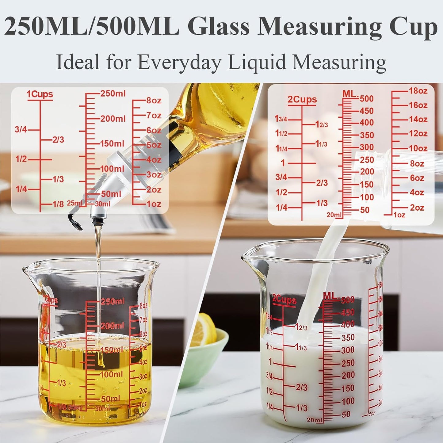 High Borosilicate Glass Measuring Cup-V-Shaped Spout，Glass Measuring Beaker for Kitchen or Restaurant, Easy to Read, 60 ML (2 Oz)-Pack of 2