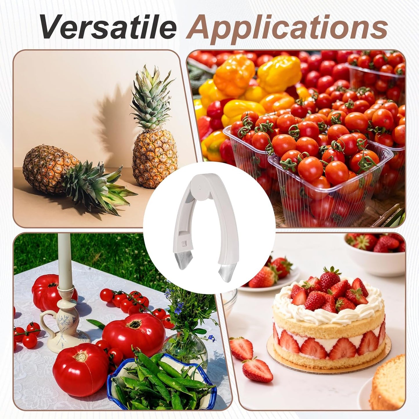 uxcell Strawberry Stem Remover Tool, Pineapple Eye Peeler with Non-Slip Handle for Fruit, Vegetable Tomato and Potato, Gray