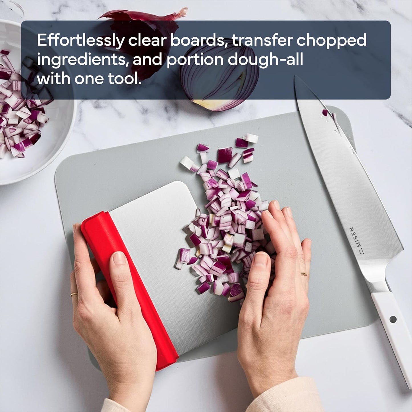 Misen Stainless Steel Bench Scraper - Versatile Food Scraper with Walnut Handle - Ideal for Kitchen, Pastry & Dough - Durable Cutting Board Scraper Tool - Effortless Transfer into Pots & Pans -Walnut