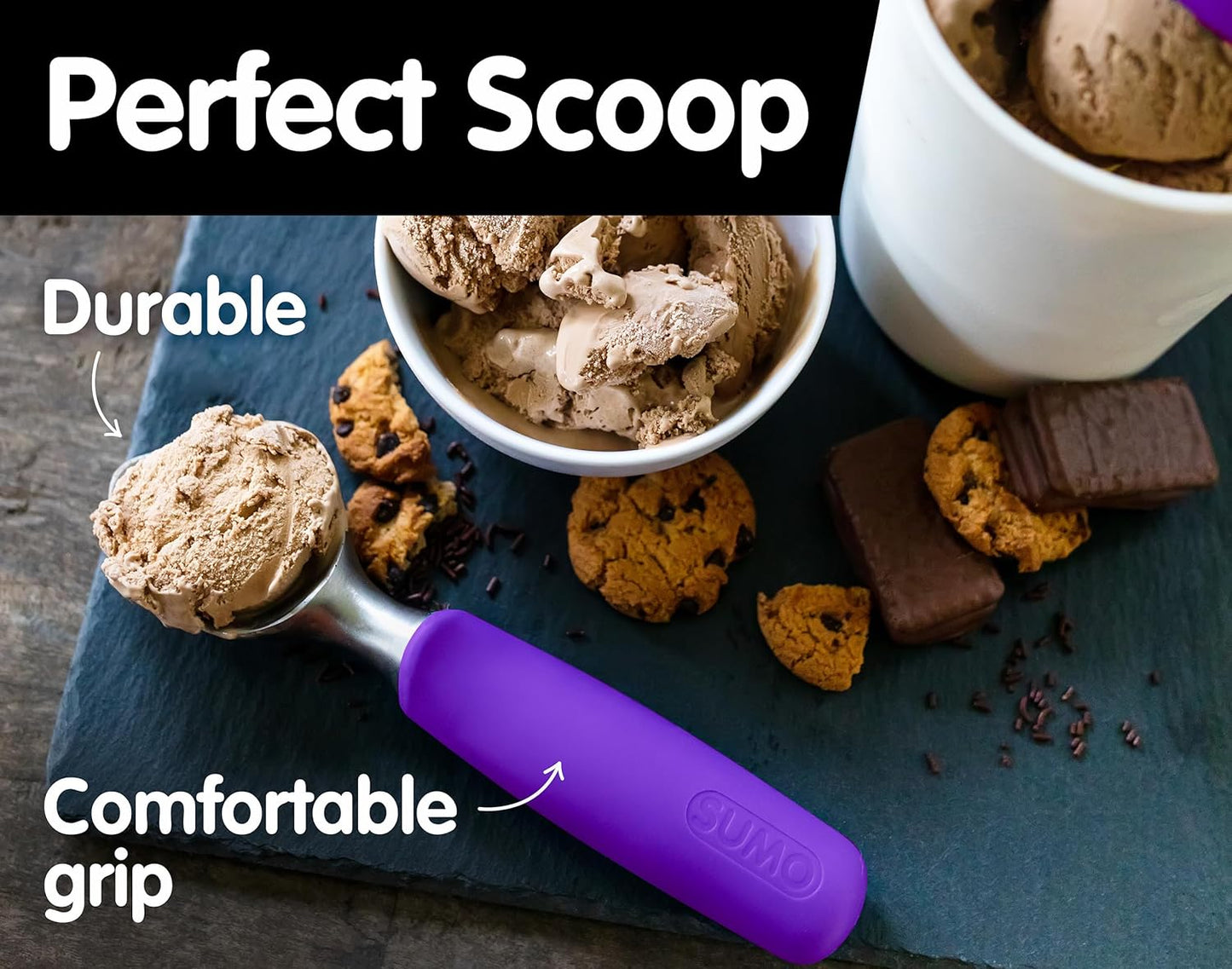 SUMO Stainless Steel Ice Cream Scoop With Ergonomic Handle - Sturdy, Dishwasher-Safe Scooper For Effortless Scooping and Serving Of Frozen Desserts, Comfortable Grip - Blue