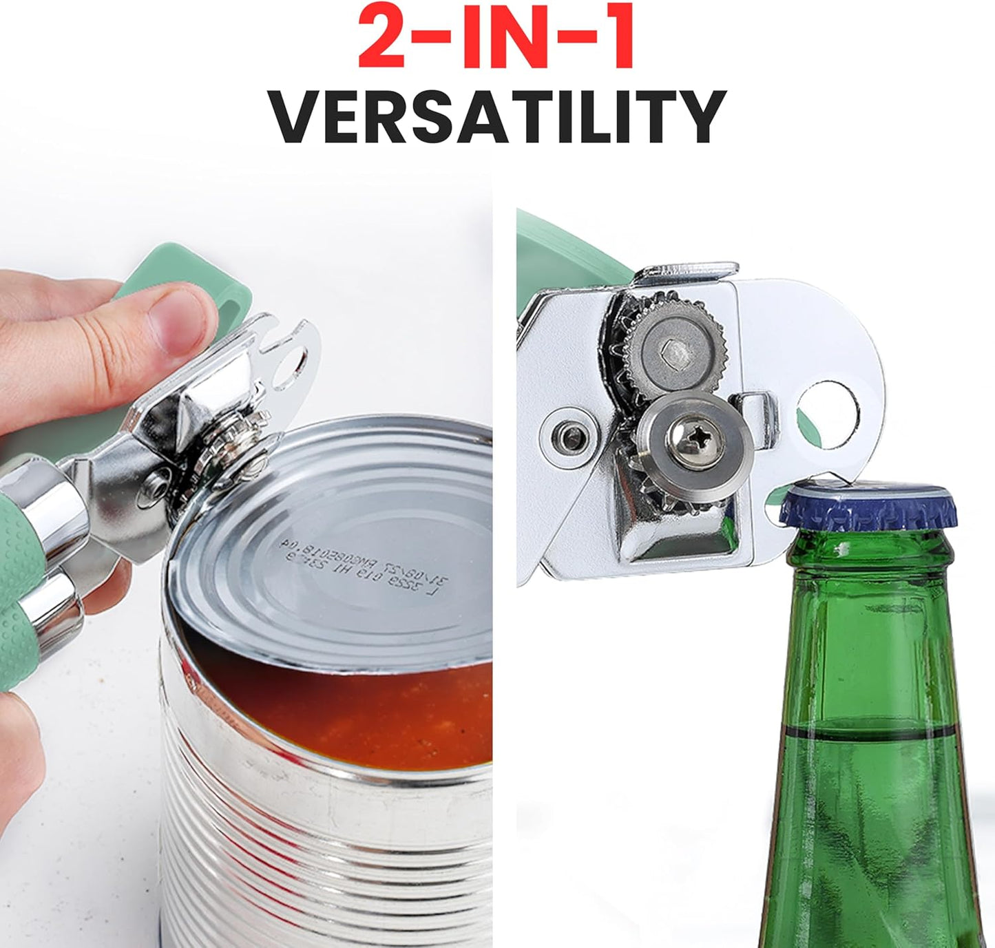 Zulay Kitchen Can Opener with Large Bottle Opener - Heavy Duty Stainless Steel Manual Can Opener with Turn Knob and Soft Grip Handles - Black