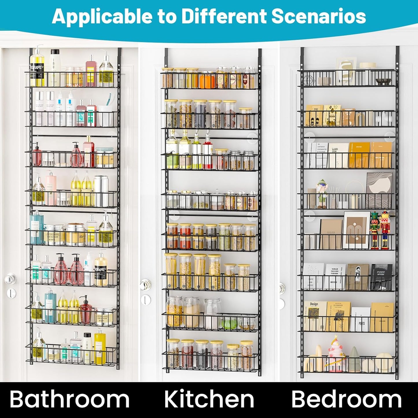 ElegantArray 8-Tier Pantry Door Oragnizer, Over The Door Pantry Organizer Rack and Storage, Hanging Spice Rack Shelves Door, Home Office Laundry Room Bathroom & Kitchen Organization Essentials Metal