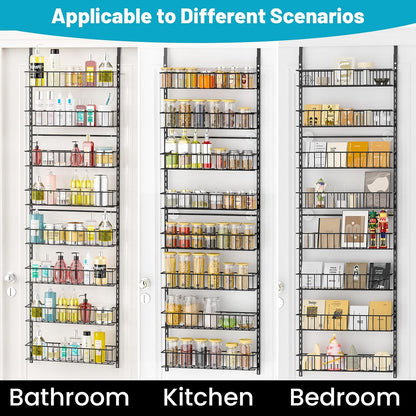 ElegantArray 8-Tier Pantry Door Oragnizer, Over The Door Pantry Organizer Rack and Storage, Hanging Spice Rack Shelves Door, Home Office Laundry Room Bathroom & Kitchen Organization Essentials Metal