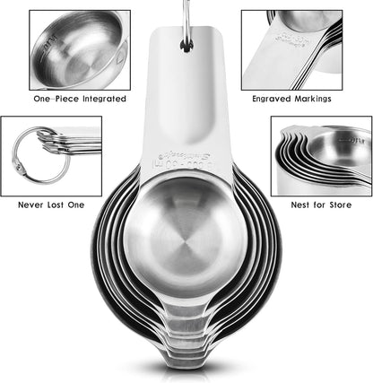 Measuring Cups and Spoons Set, Copper Measuring Cups and Spoons Set for Dry & Liquid, Metric&US 7 Stainless Steel MeasureR Cup&9 Spoon Leveler & Measure Enquivalents for Kitchen & Baking
