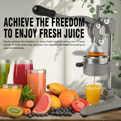 Cast Iron Juicer Hand Press – Heavy Duty Manual Citrus Juicer, Professional Orange Press, Stainless Steel Lemon Squeezer & Lime Juice Extractor (gray)