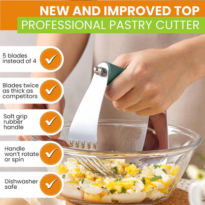 Spring Chef Dough Blender, Top Professional Pastry Cutter with Heavy Duty Stainless Steel Blades, Medium Size, Black
