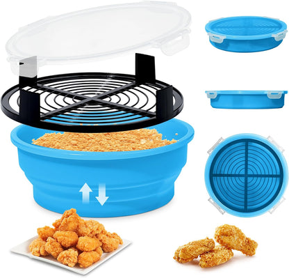 FJNATINH Collapsible Batter Bowl - Mess Free Better Breader Shaker Bowl with Lid Breading Shaker Container - Great for Fried Fish, Fried Chicken, Onion Rings, Wings & More,No Leak,Easy to Store