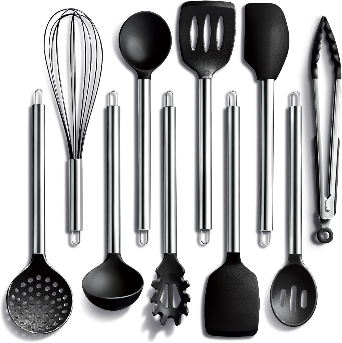 COOK WITH COLOR Silicone Cooking Utensils, Kitchen Utensil Set, Easy to Clean Silicone Kitchen Utensils, Cooking Utensils for Nonstick Cookware, Kitchen Gadgets Set, 10 Pieces, Green