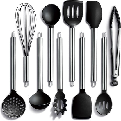 COOK WITH COLOR Silicone Cooking Utensils, Kitchen Utensil Set, Easy to Clean Silicone Kitchen Utensils, Cooking Utensils for Nonstick Cookware, Kitchen Gadgets Set, 10 Pieces, Green