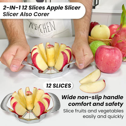Apple Slicer and Corer, Upgraded Heavy Duty Apple Cutter Slicer with Stand, Cut Apples All The Way Through, Stainless Steel Blade Apple Cutter 8 Slices with Comfort Handle, Up to 3.5 IN Apples