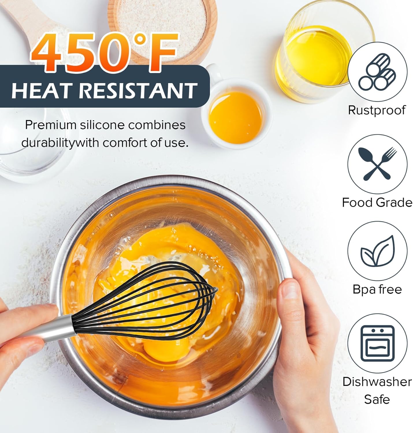 Whisks for Cooking, 3 Pack Stainless Steel Whisk for Blending, Whisking, Beating and Stirring, Enhanced Version Balloon Wire Whisk Set, 8"+10"+12"