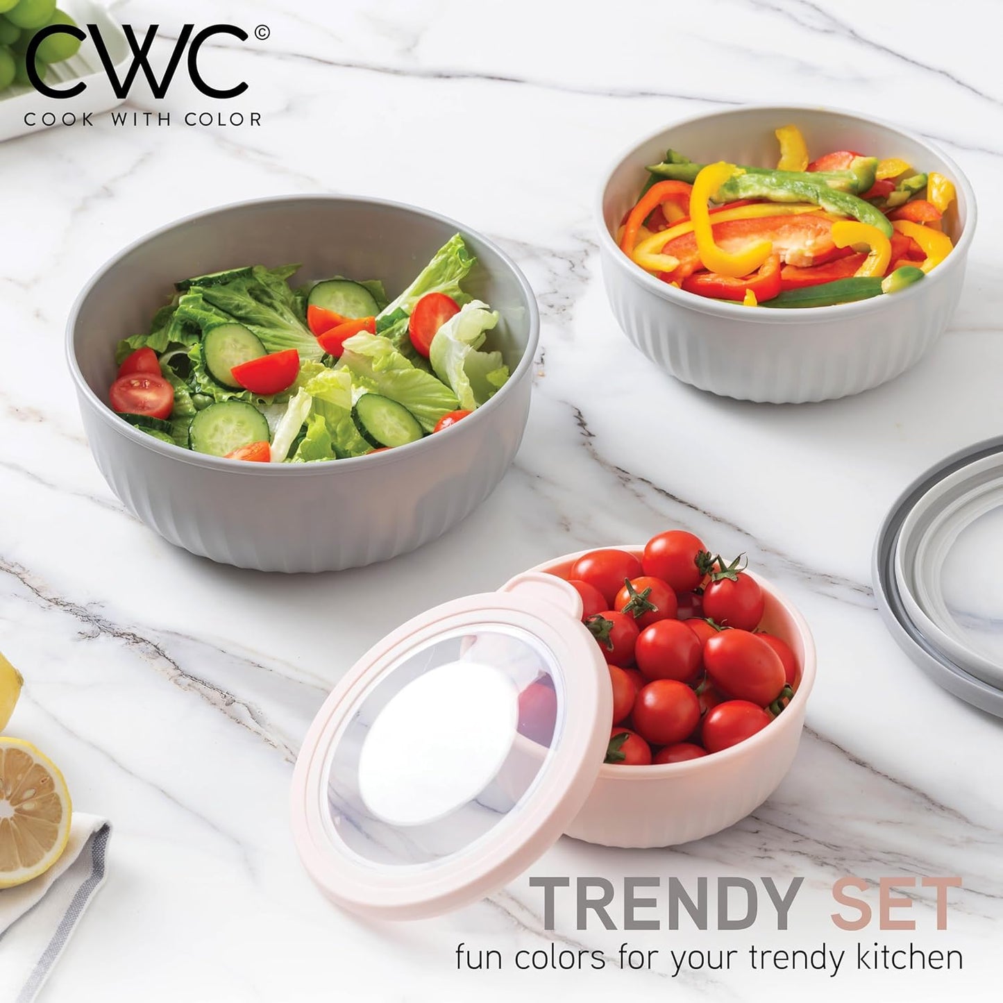 COOK WITH COLOR Prep Bowls with Lids- Wide and Deep Nesting Plastic Small Mixing Bowl Set with Lids, 8 Piece Set - Wide Bowls, Blue