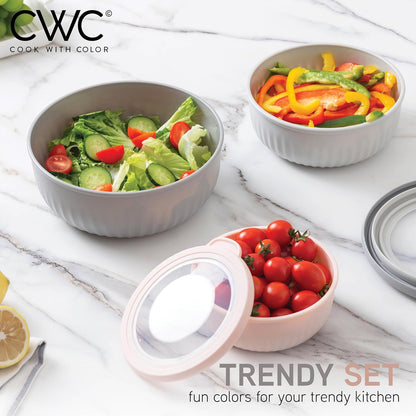 COOK WITH COLOR Prep Bowls with Lids- Wide and Deep Nesting Plastic Small Mixing Bowl Set with Lids, 8 Piece Set - Wide Bowls, Blue