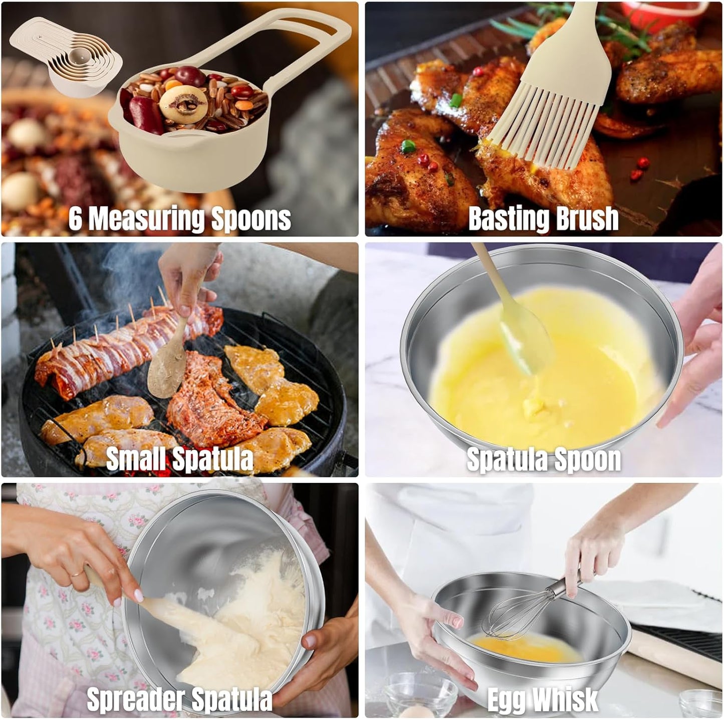 ENVTEK Mixing Bowls with Lids Set, 7 PCS Stainless Steel Mixing Bowls with 3 Grater Attachments, Size 4.5, 4, 3.5, 2.1, 1.5, 1.1, 0.7QT, Ideal for Kitchen Cooking Baking & Serving