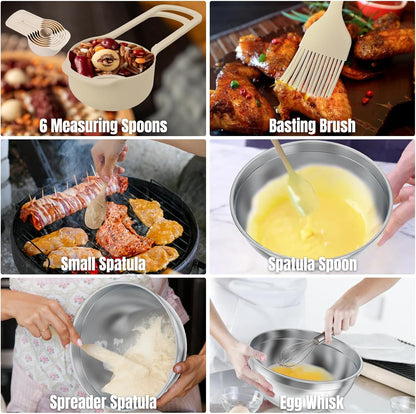 ENVTEK Mixing Bowls with Lids Set, 7 PCS Stainless Steel Mixing Bowls with 3 Grater Attachments, Size 4.5, 4, 3.5, 2.1, 1.5, 1.1, 0.7QT, Ideal for Kitchen Cooking Baking & Serving