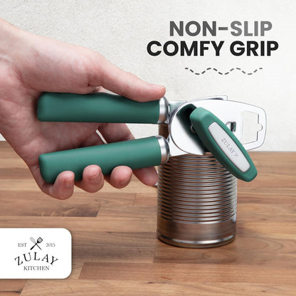 Zulay Kitchen Heavy Duty Stainless Steel Can Opener Manual with Bottle Opener - Rust Proof Manual Can Opener With Turn Knob & Comfy Soft Grip Handles - Black