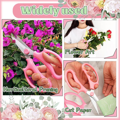 3 Pcs Garden Scissors Floral Shears,Professional Floral Scissors with Comfortable Grip Handle,Premium Garden Pruning Shears for Plants Trimming and Fruit Picking Trimming,Pink