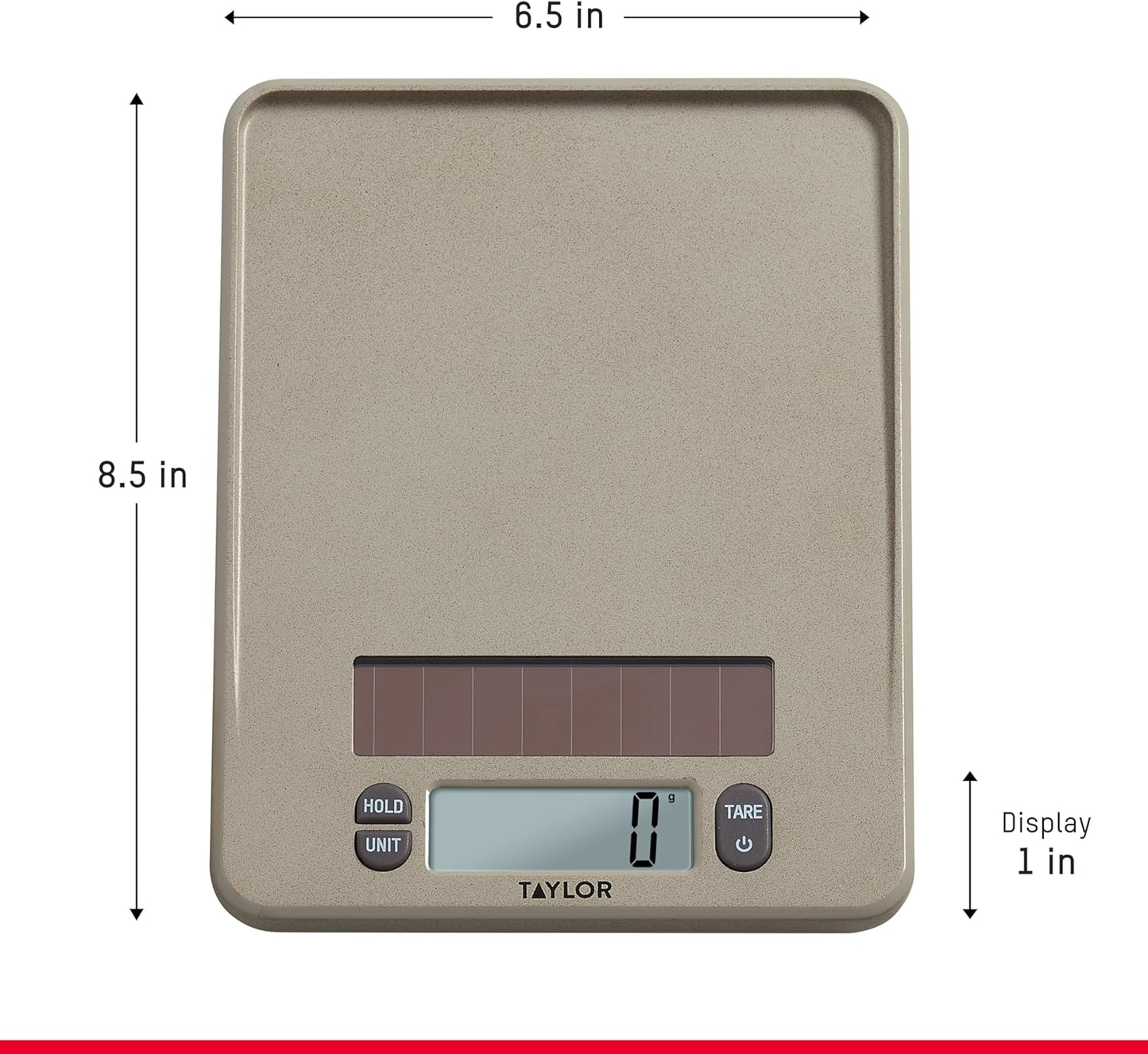 Taylor Light Powered Digital Kitchen Scale, Coffee Husk Blend Material, Solar Panel with Endless Power, No Batteries Needed, Energy-Saving, 11lb Capacity, Beige