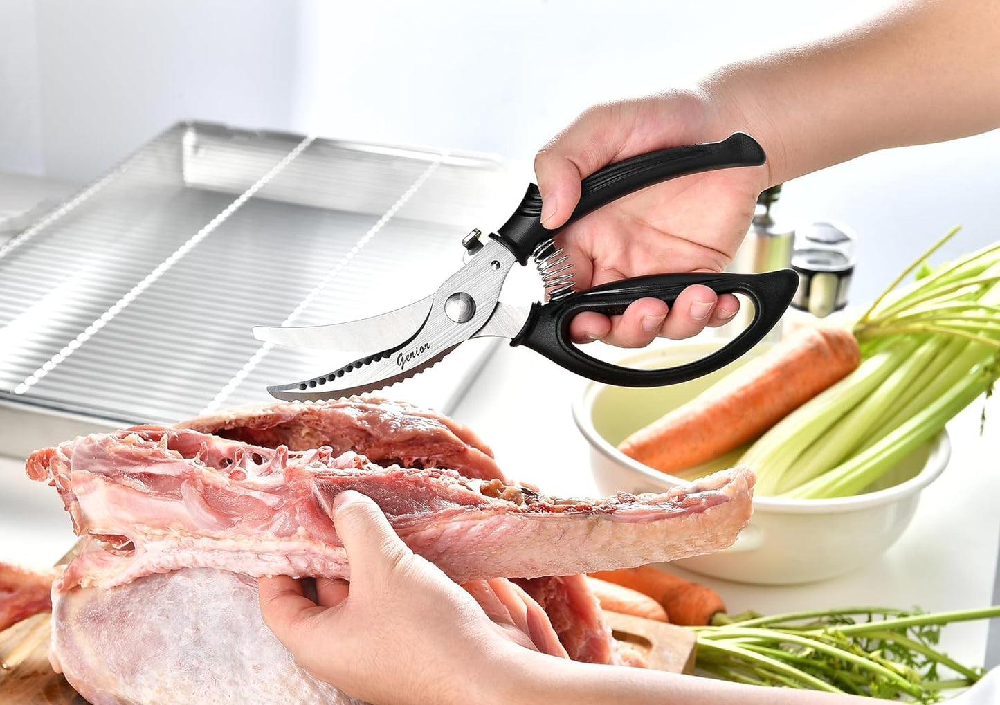 Heavy Duty Poultry Shears - Kitchen Scissors for Cutting Chicken, Poultry, Game, Meat - Chopping Vegetable - Spring Loaded - Red