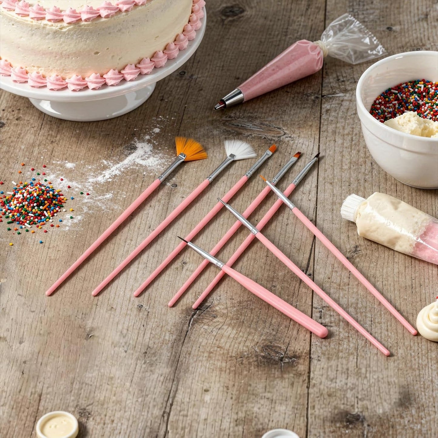 Qianyu 20Pcs Cake Decorating Brushes Cookie Decorating Tool Set Cake Fondant Paint Pastry Brush Curved Tip Tweezers Pasta Tweezers Sugar Stir Needle for Christmas Sprinkles Baking