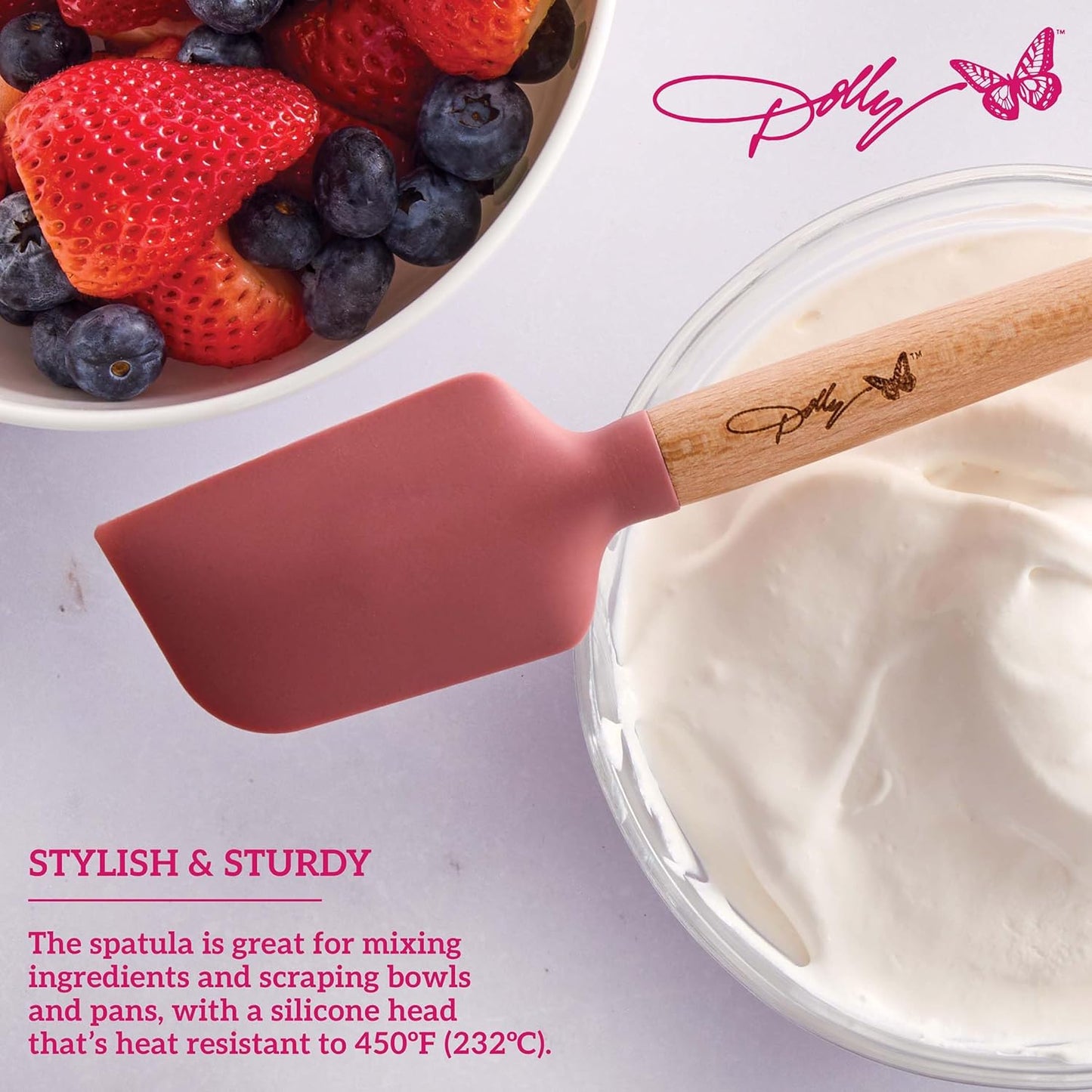 Dolly Parton Mini Spatula and Rolling Pin Set, 2 Piece, Blush