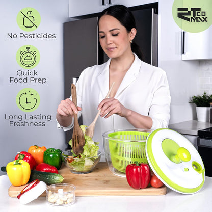 Salad Spinner, 5L Large Capacity Lettuce Washer with Easy Spin Mechanism, BPA-Free Vegetable Dryer for Kitchen.