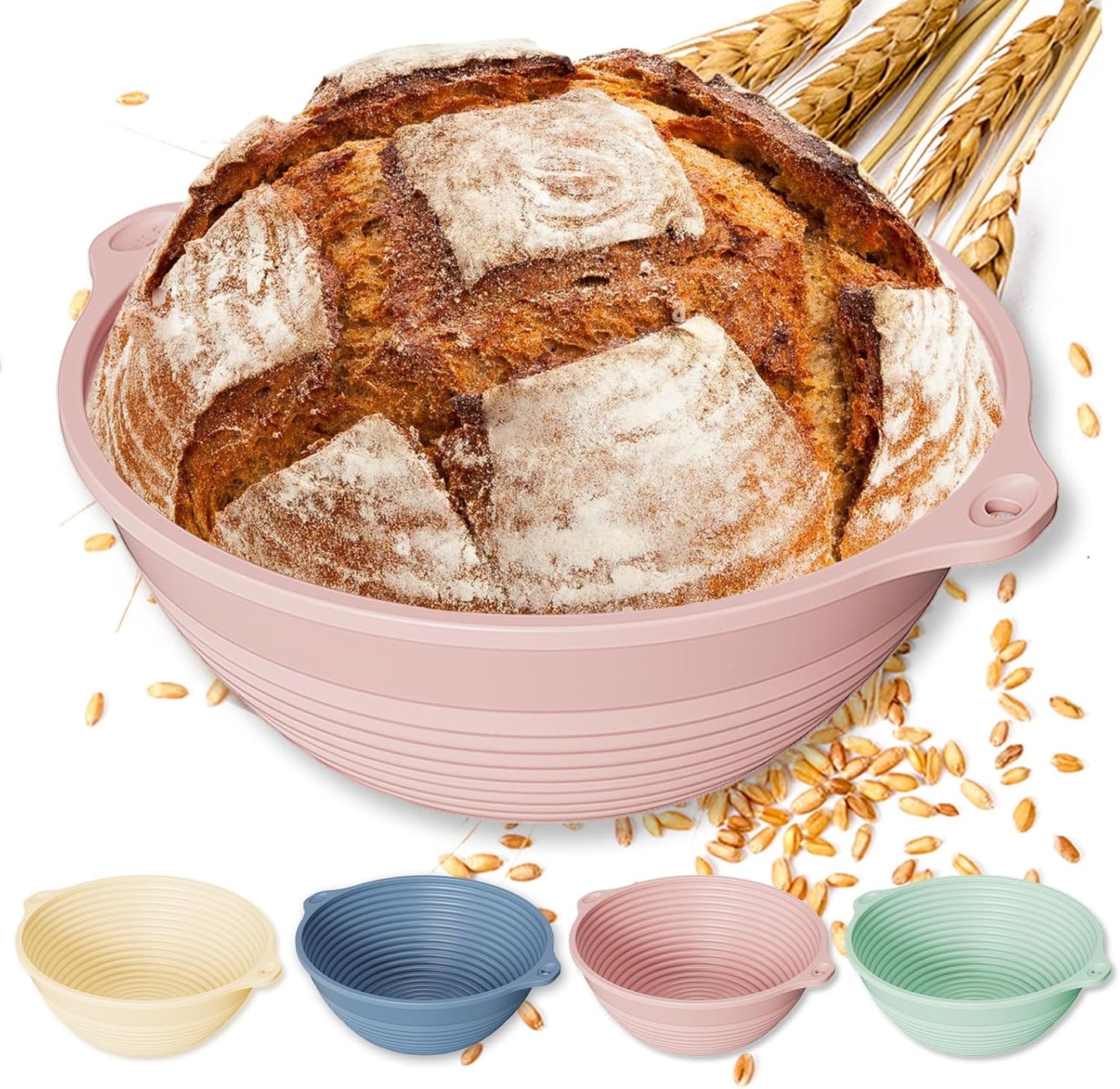 Sourdough Starter Kit with Banneton Bread Proofing Basket, 9” Round Banneton with Liner, 24 oz Starter Jar, Bread Lame, Dough Whisk & Sourdough Baking Supplies