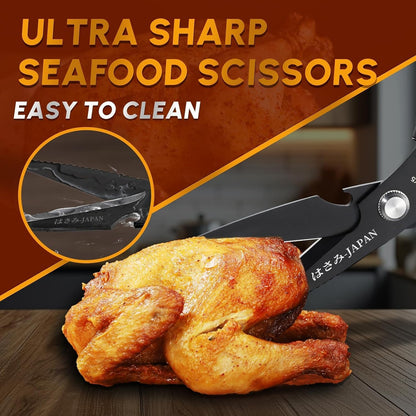 Huusk Seafood Scissors Silver - Stainless Steel Kitchen Shears Dishwasher Safe, Sharp Japanese-Style Kitchen Scissor for Crab, Shrimp, Lobster, Herbs and Food Prep, Christmas Gifts for Men Women