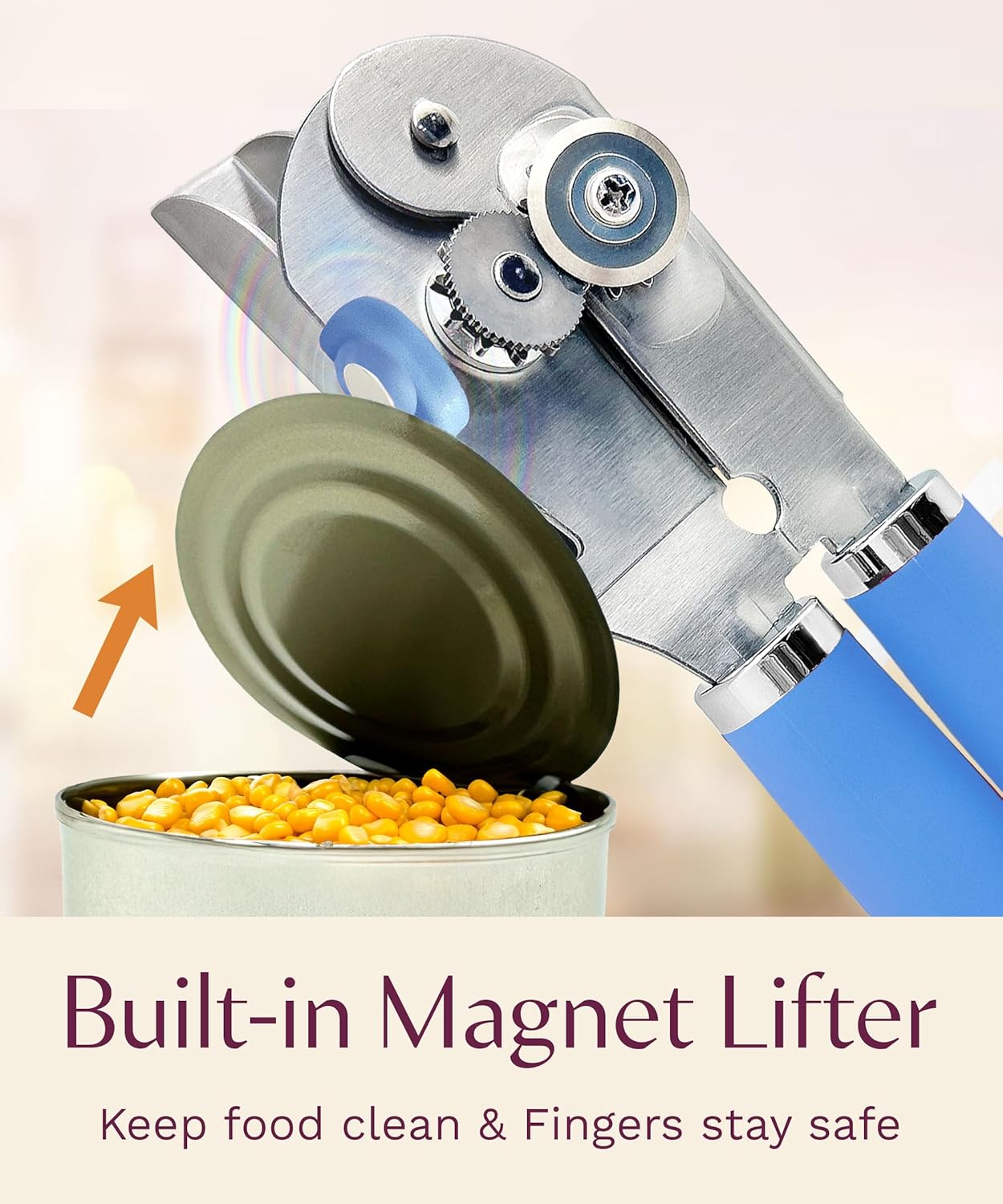 Premium Multifunction Magnetic Manual Can Opener and Bottle Opener, Heavy Duty Stainless Steel Sharp Cutting Blade and Oversized Easy Turn Knob, Soft-Touch Handle, Kitchen Use, Mauve