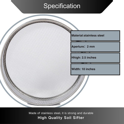 Garden Soil Sifter -10" Sifting Pan-Sieve for Sand Rocks Dirt Compost (1/12”Mesh Screen)