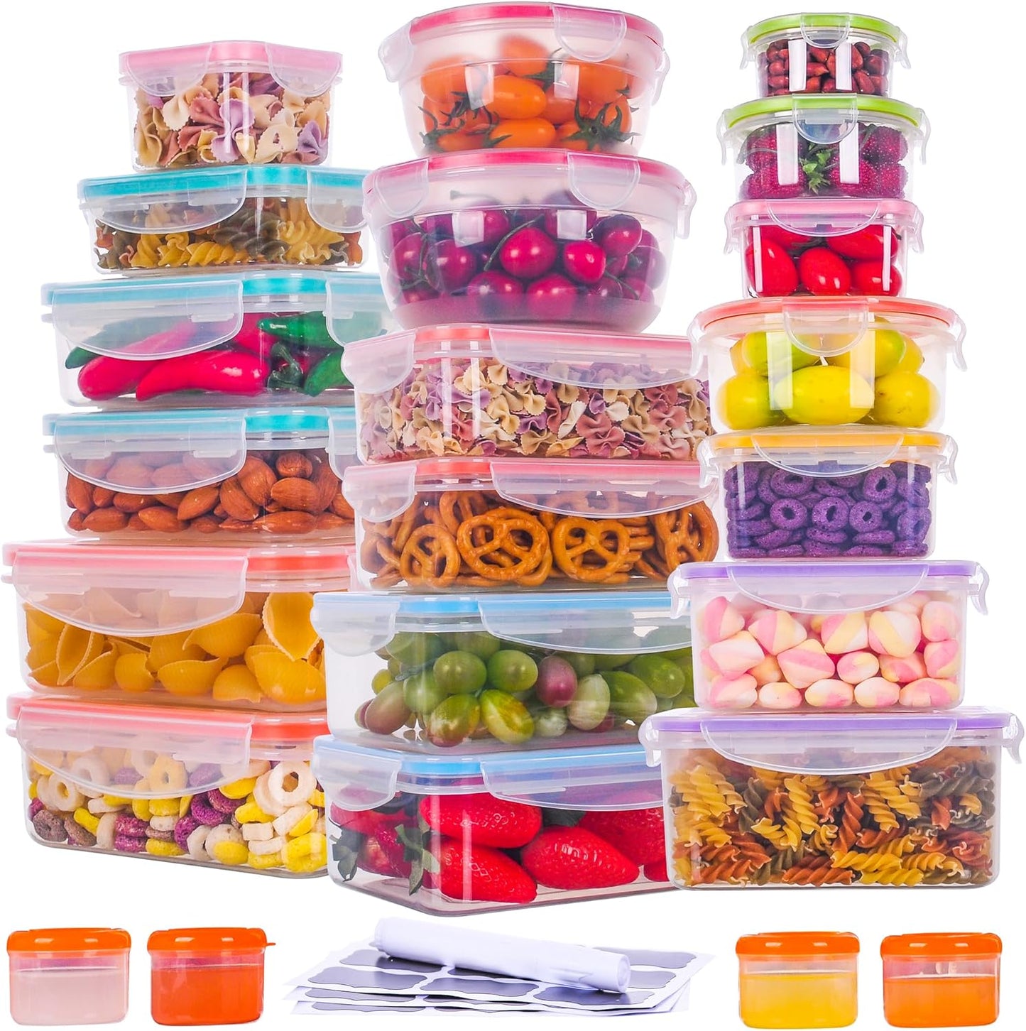 RockBerry 50 Pcs Large Food Storage Containers with Lids Airtight-85 OZ to small Containers-Total 526OZ Stackable Kitchen Set -BPA Free Leak proof containers- Freezer Microwave safe
