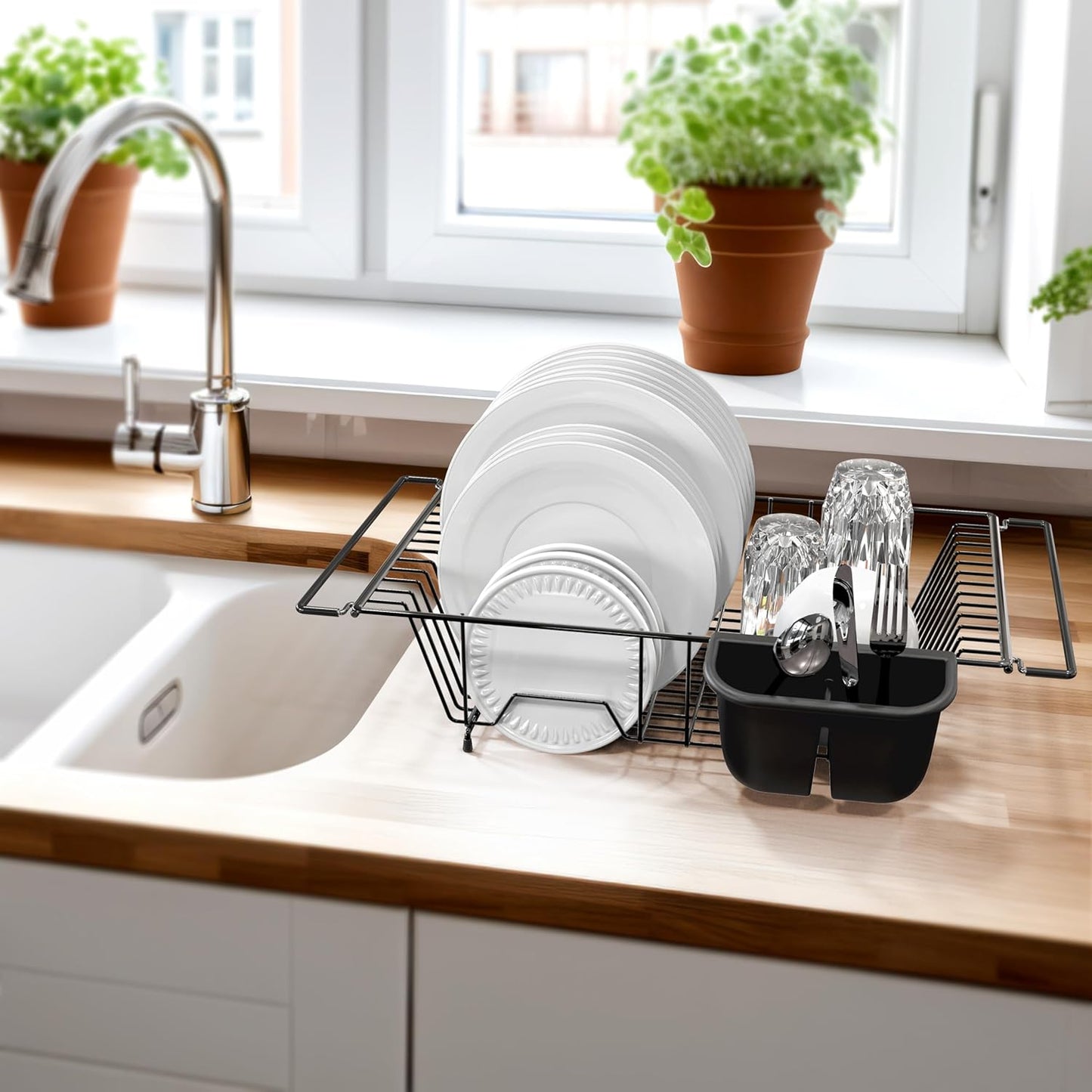 Simple Houseware Over Sink Counter Top Stainless Steel Dish Drainer Drying Rack, Chrome