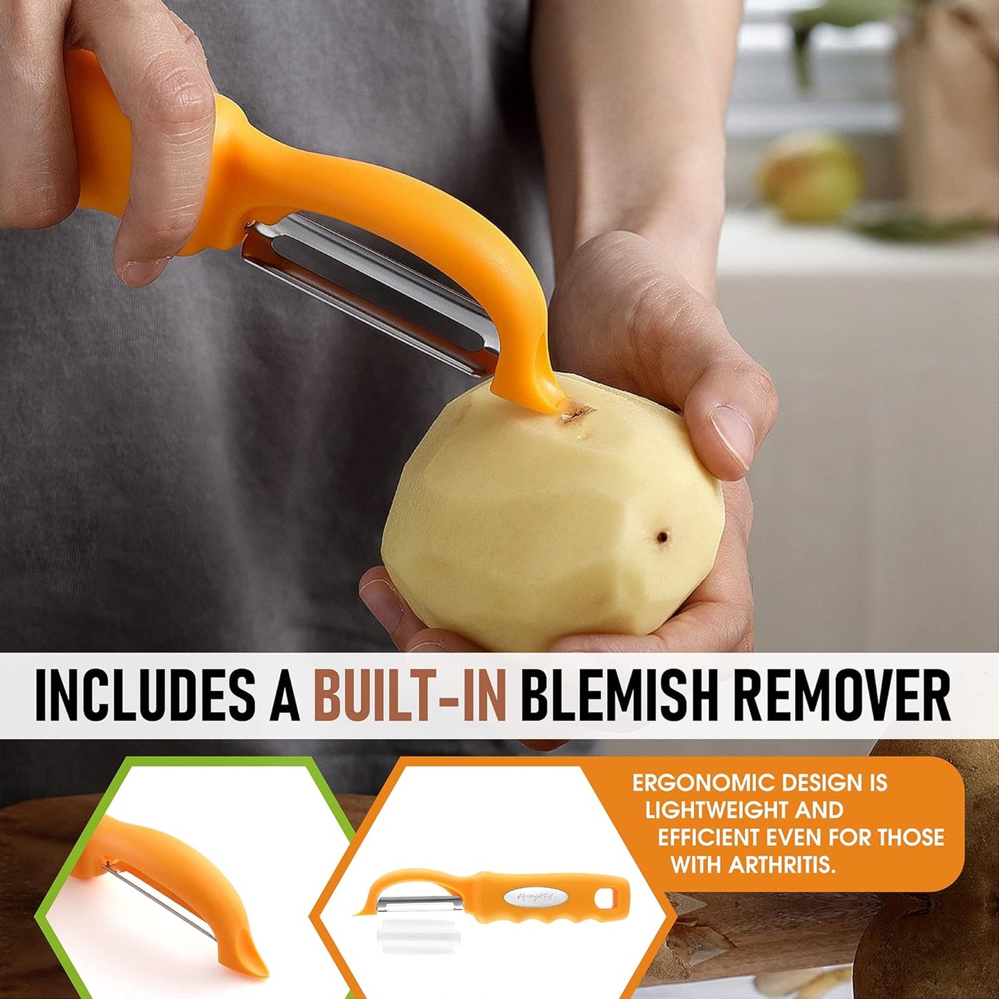 Spring Chef Premium Swivel Vegetable Peeler, Soft Grip Handle and Ultra Sharp Stainless Steel Blades - Perfect Kitchen Peeler For Veggie, Fruit, Potato, Carrot, Apple - Pink Lemonade