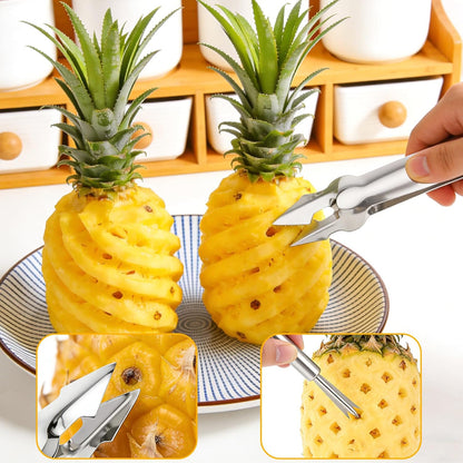 4pcs Pineapple Eye Remover Tools, Stainless Steel Pineapple Corer and Slicer Peeler and V-Shape Core Cutter Fruit Knife for Kitchen & Home Use Tool (2 Peeler & 2 V-Shape Cutter)