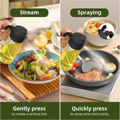 PLAPITATE Oil Dispenser for Kitchen, 2 in 1 Olive Oil Sprayer, Olive Oil Dispenser Spray Bottle with Brush, Oil Sprayer for Cooking for Air Fryer, Barbecue, Salad 16oz/470ml (Black)