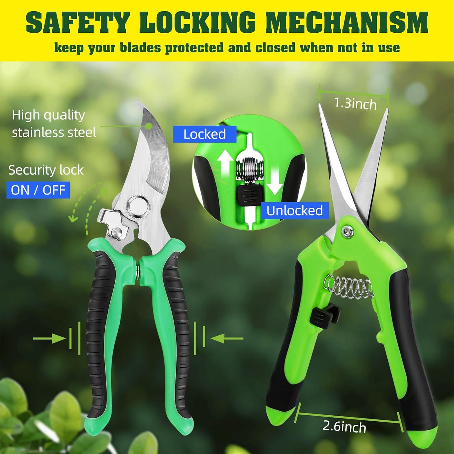 EWPJDK 4 Pack Garden Pruning Shears, Stainless Steel Garden Shears, Gardening Shears, Garden Scissors, Clippers, Pruning Snips, Pruning Shears for Gardening Tools (4PCS Yellow Orange Green)