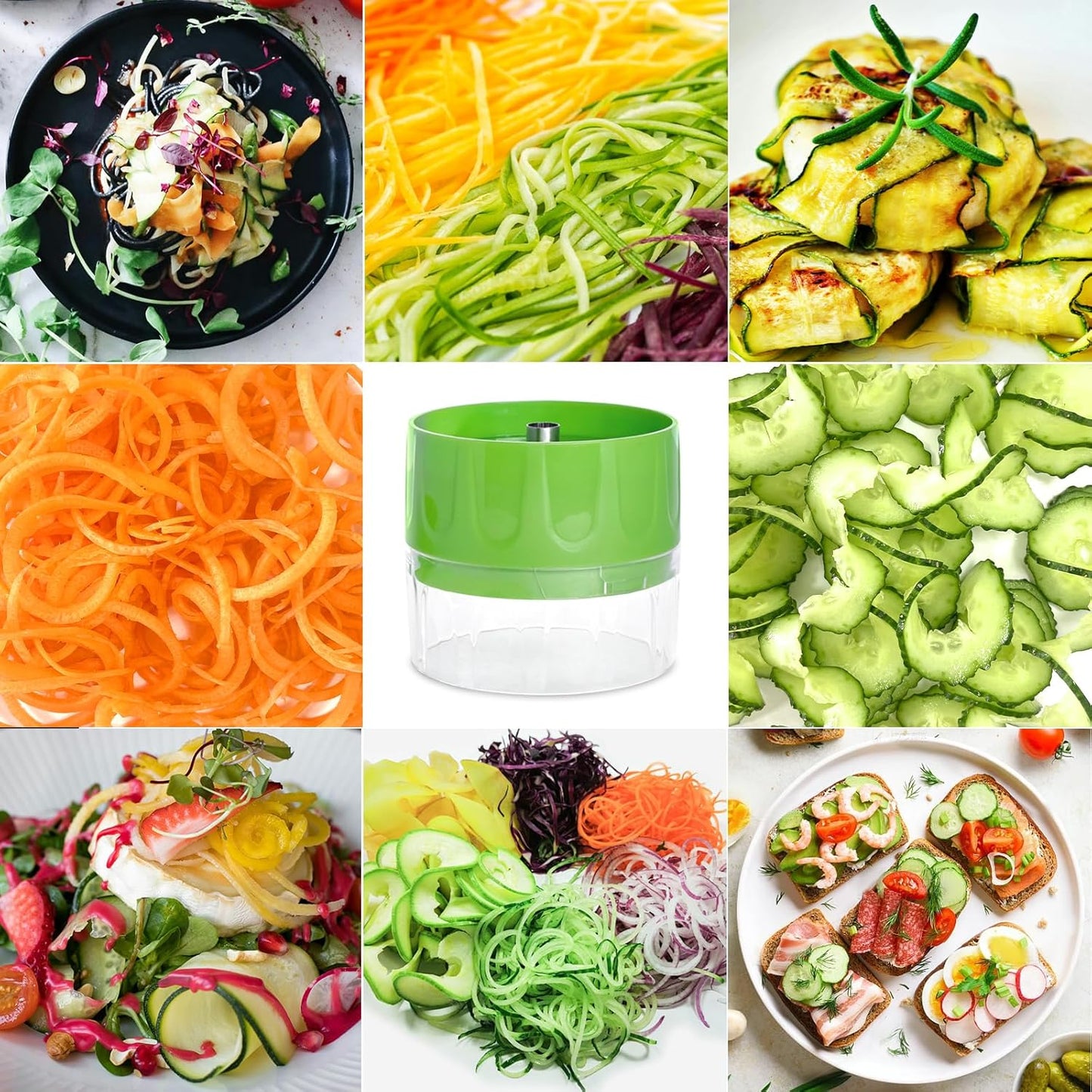 3-in-1 Vegetable Spiralizer Slicer, Adjustable Mandoline Spiral Cutter for Zucchini Noodles, Carrots, Cucumber (Green)