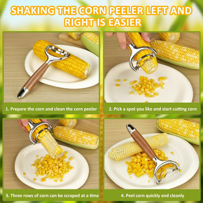 Stainless Steel Corn Peeler, Durable Corn on the Cob Stripper Tool with Solid Wood Good Grip Handle for Salad Polenta Pizza Popcorn Cooking Gifts for Woman Her Mom Birthday (Exotic Ebony)