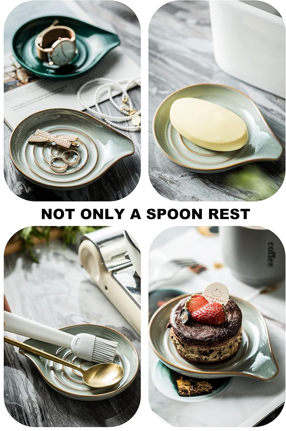 LAUCHUH Spoon Rest, Large Ceramic Spoon Holder for Kitchen Counter Spatula Rest Heat-Resistant Spoon Rest for Stove Top Cooking Utensil Holder, Farmhouse Kitchen Décor for Father's Day, Cream, 5 Inch