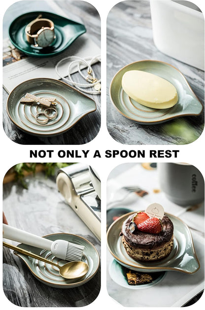 LAUCHUH Spoon Rest, Large Ceramic Spoon Holder for Kitchen Counter Spatula Rest Heat-Resistant Spoon Rest for Stove Top Cooking Utensil Holder, Farmhouse Kitchen Décor for Father's Day, Cream, 5 Inch