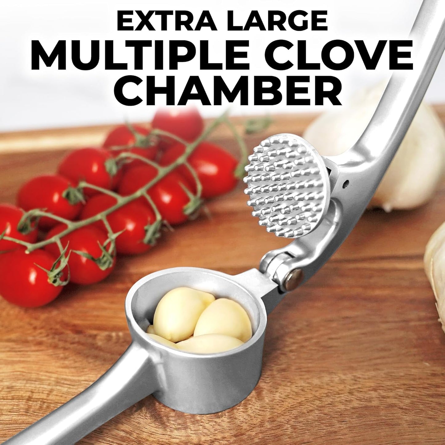 Zulay Kitchen Premium Garlic Press Set - Rust Proof Professional Garlic Mincer Tool - Easy-Squeeze, Easy-Clean with Soft, Ergonomic Handle - Silicone Garlic Peeler & Brush (Silver)
