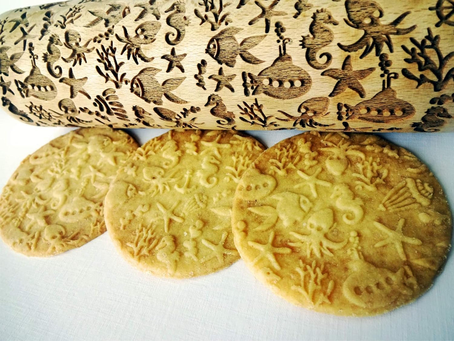 Embossing Rolling Pin SHELLS. Dough and Clay Roller for Embossed Cookies and Pottery. Cookie and Ceramic Stamp. Backing Gifts for Women by Algis Crafts